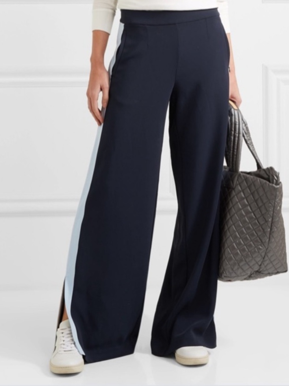 Vaara Liv Navy Side Striped Wide Leg Track Pants Navy
